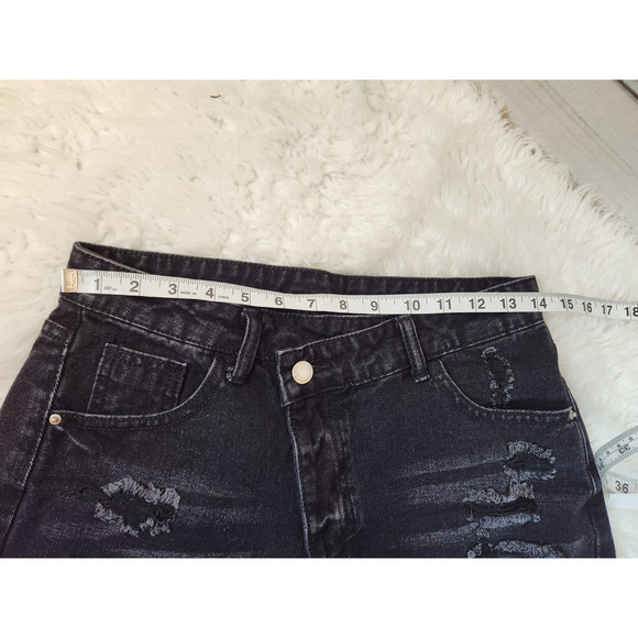 Shein Women's Black Solid High Rise Cotton Distressed Cut Off Jeans Short Size 6 - Picture 5 of 7